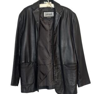 Wilson's Leather Pelle Studio Medium Black Nappa Leather Jacket Collared Button